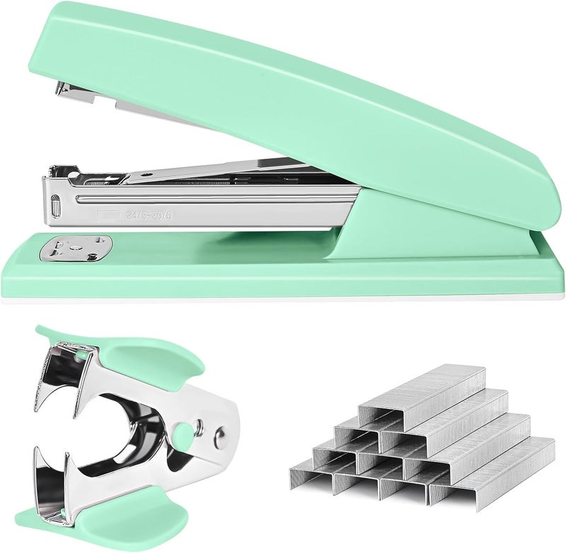 Muxdilu Stapler 25 Sheet Capacity with 1000 Staples and Staple Remover, Staplers for Desk, Non-Slip Office Stapler, Green - Image 1